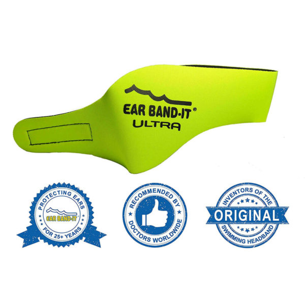 EAR BAND-IT ULTRA Swimming HEADBAND Thicker Yellow Stronger & PUTTY Ear Plugs 